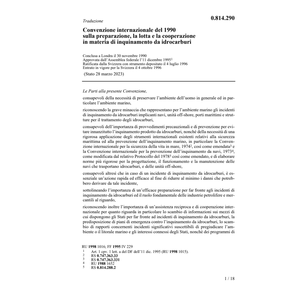 Con.intern. lotta inquinamento idrocarb.