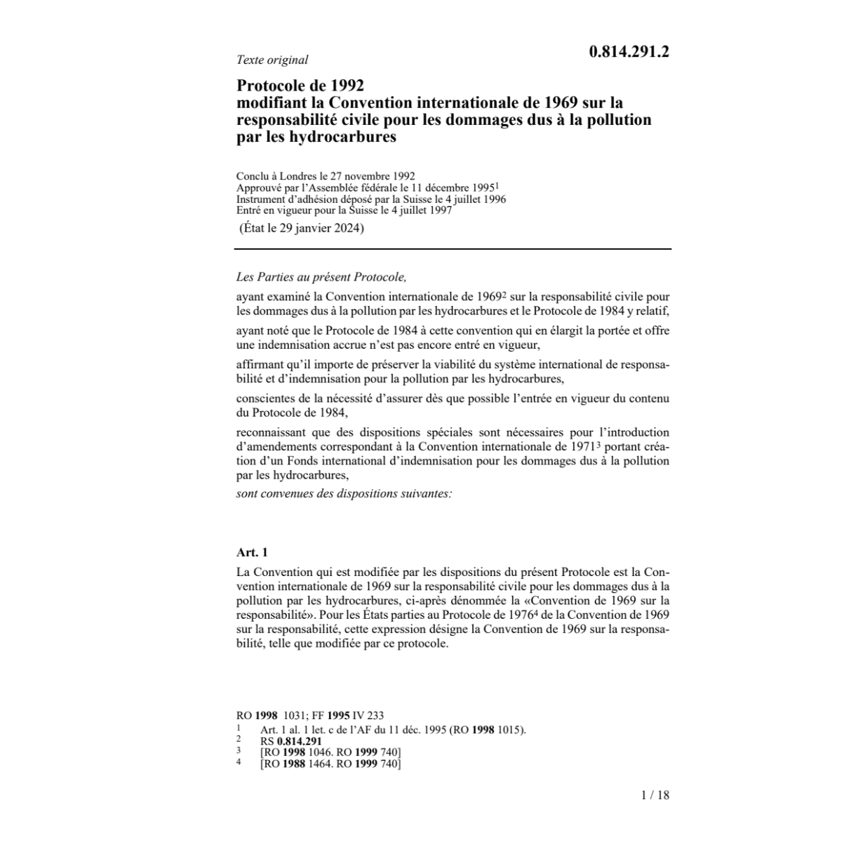 Conv. responsabilité civile dommages