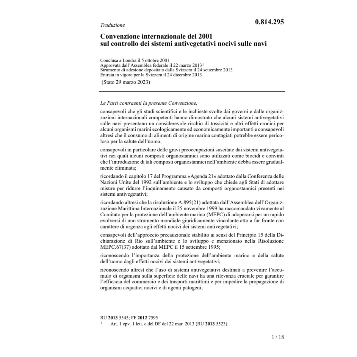 Conv. antivegetativi nocivi navi