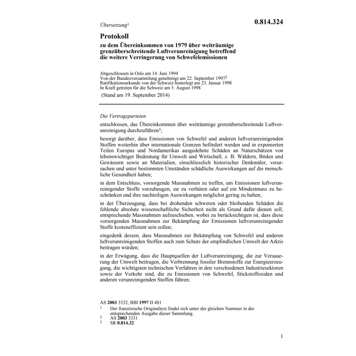 Protokoll Luftverunreinigung Schwefel