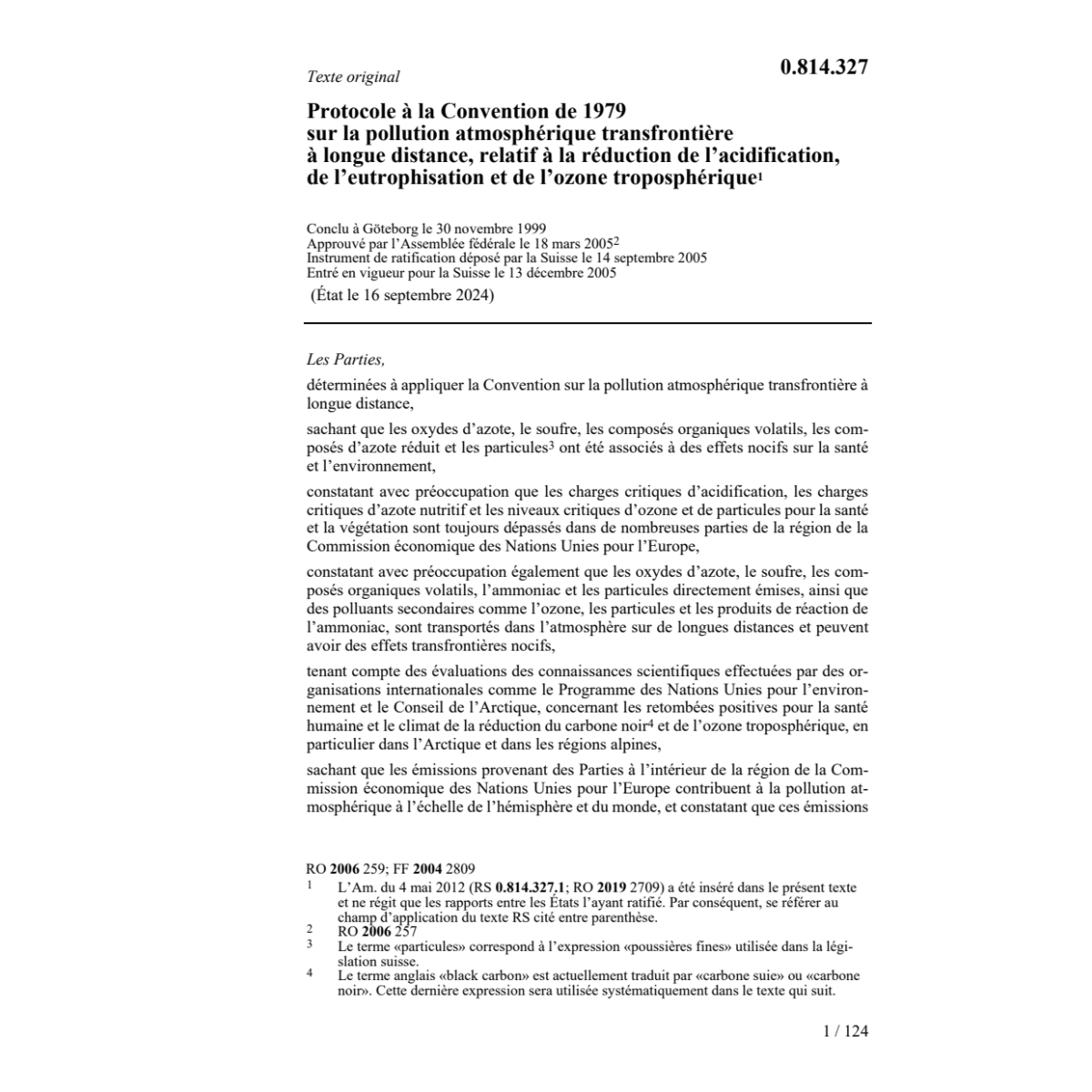 Prot. Conv. pollution réduction l'ozone