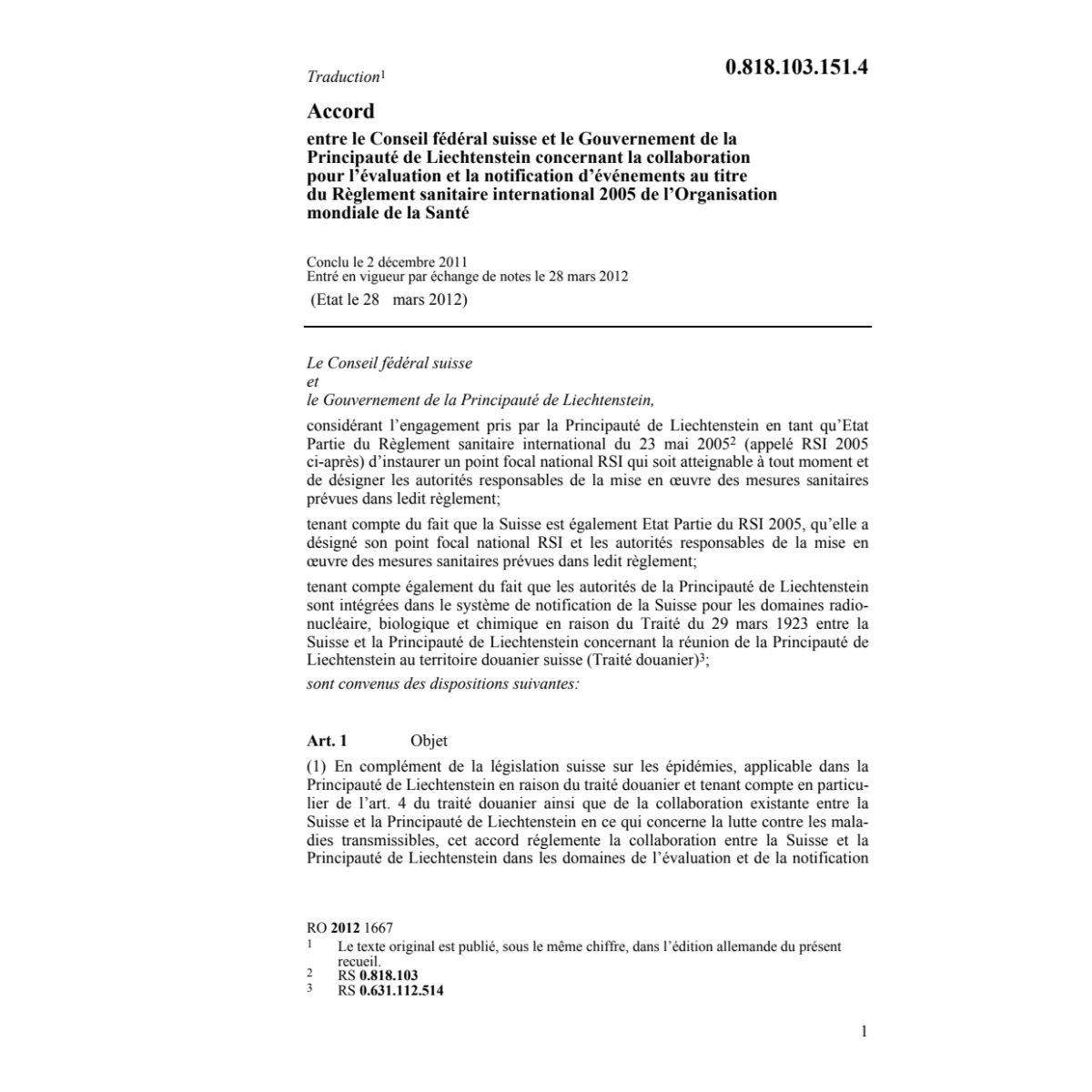 Acc. CH-FL Org. mondiale de la Santé