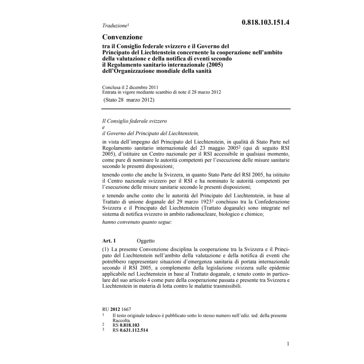 Conv. CH-FL Org. mondiale sanità