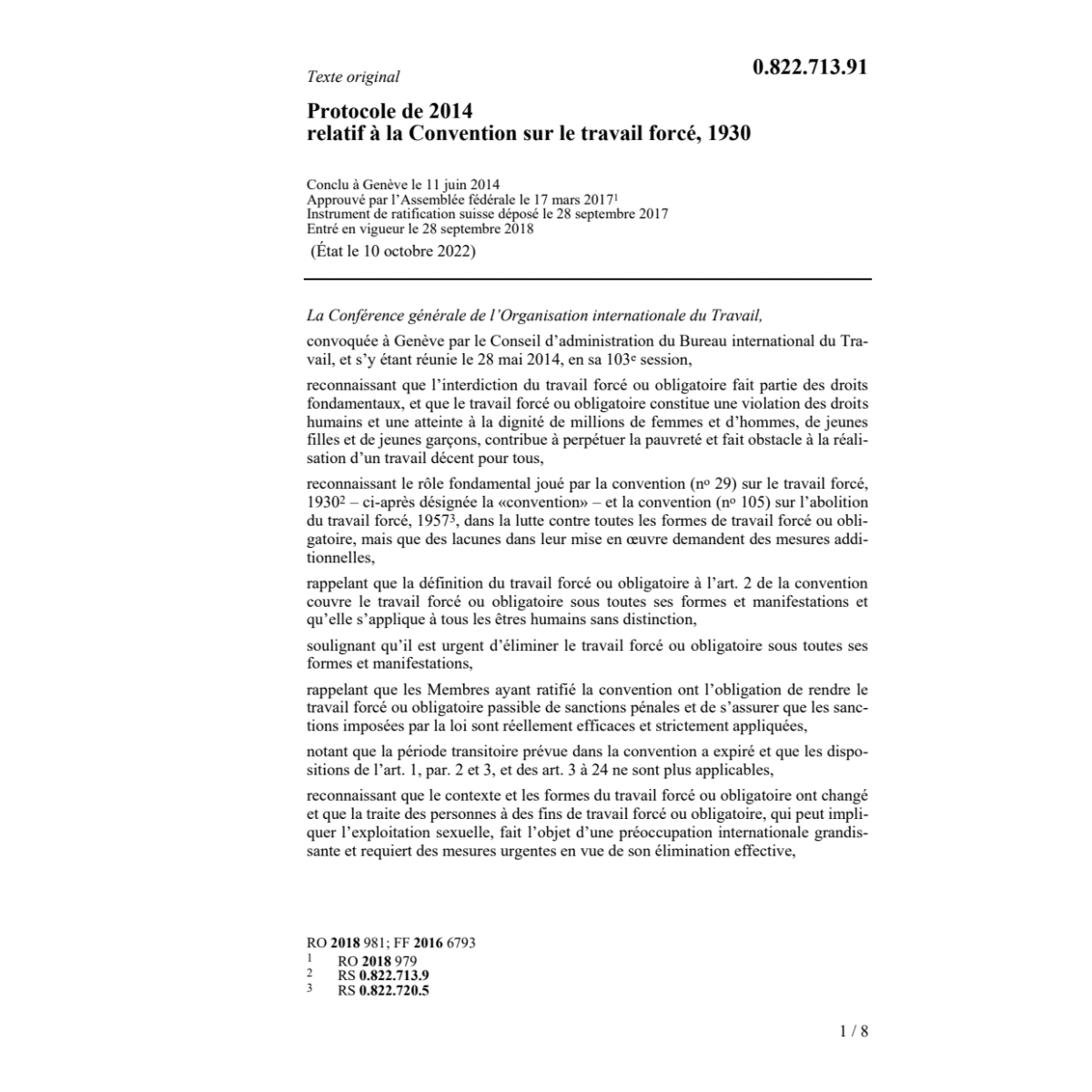 Proto. 11.6.14 conv. travail forcé, 1930