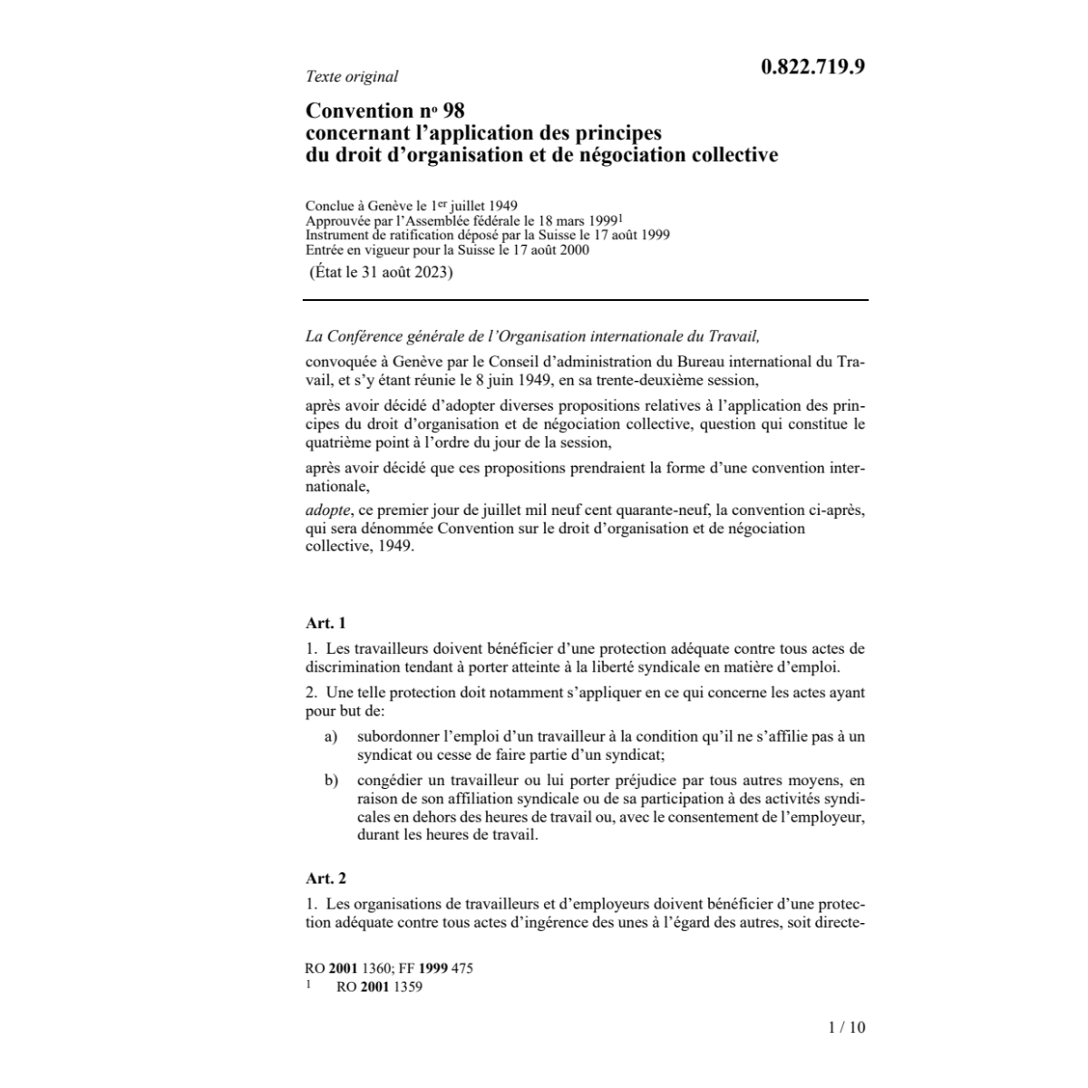Conv. droit d'organisation + négociation