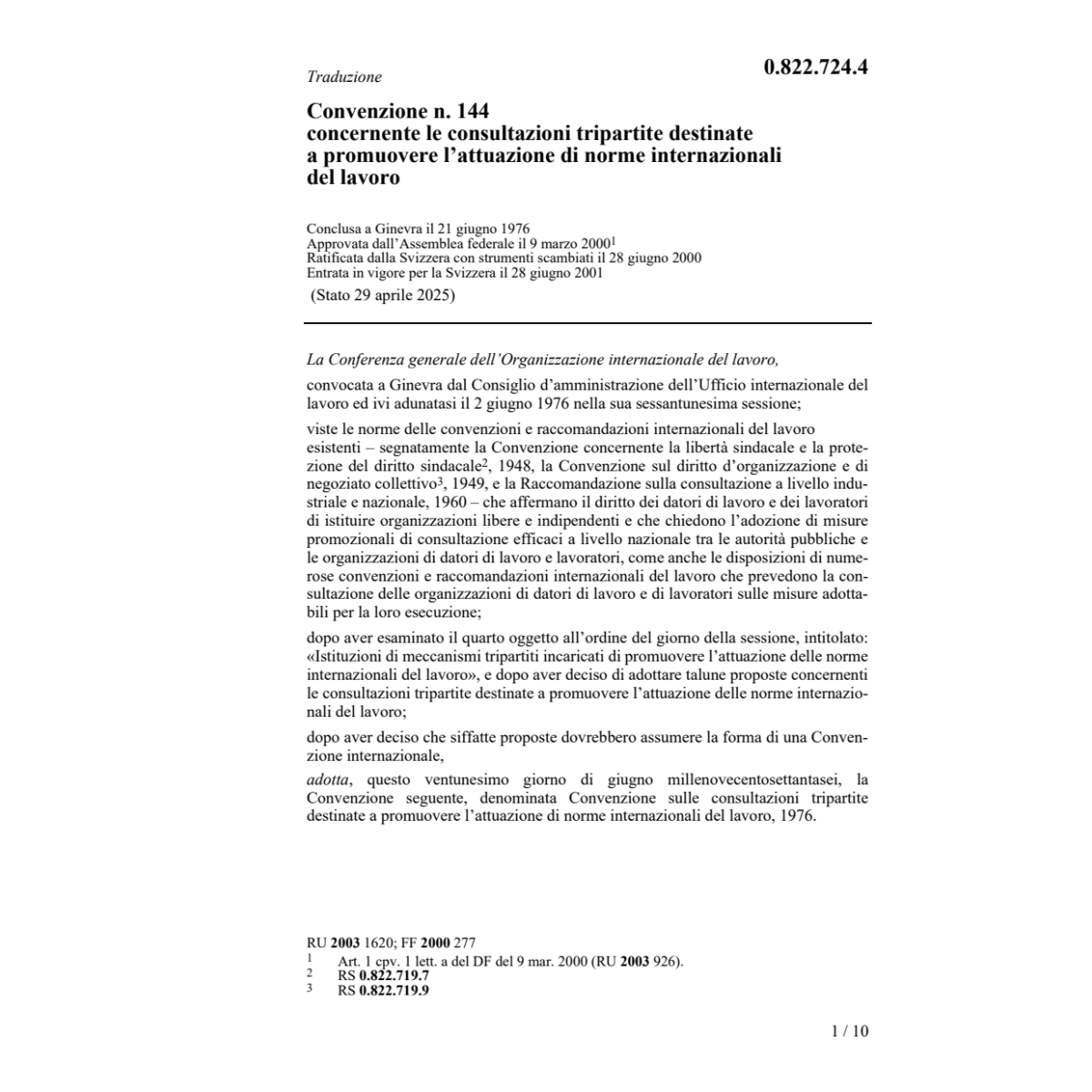 Conv. promuovere norme internat.lavoro