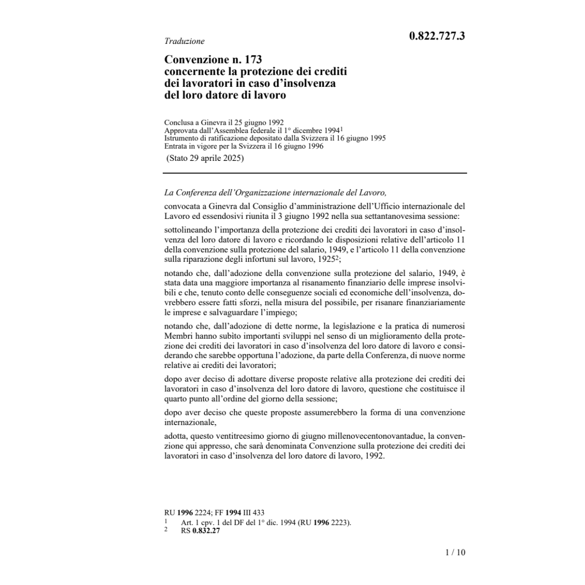 Con protezione crediti lavoratori