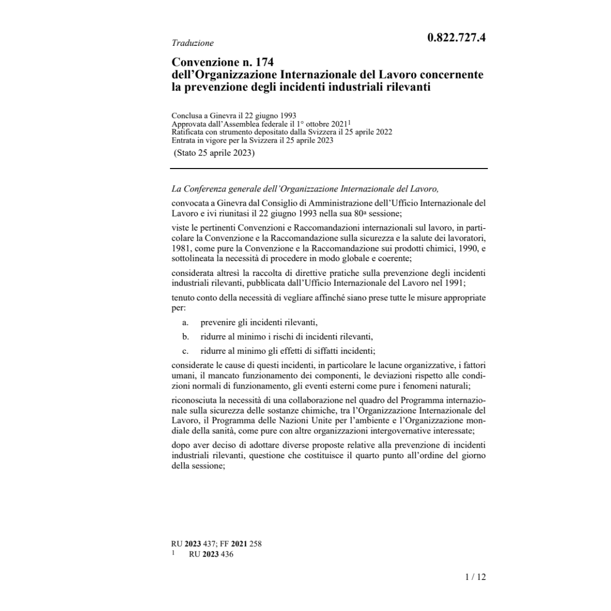 Conv. prevenzione incidenti industriali