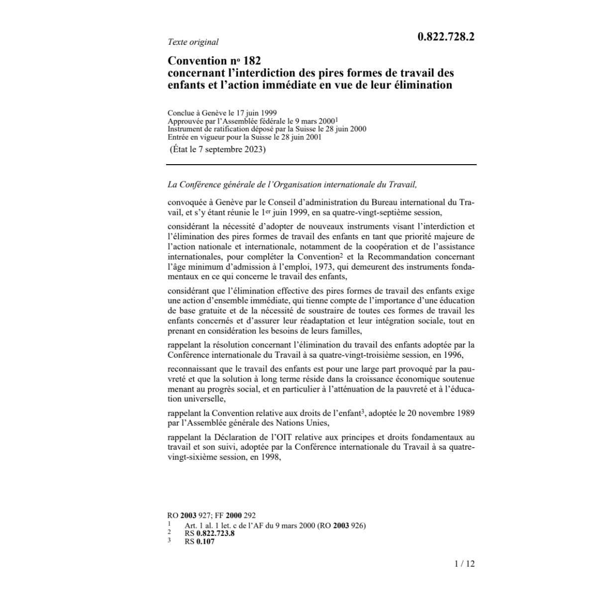 Convention travail des enfants