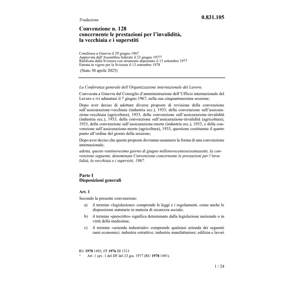 Conv. prestazioni invalidità/vecchiaia