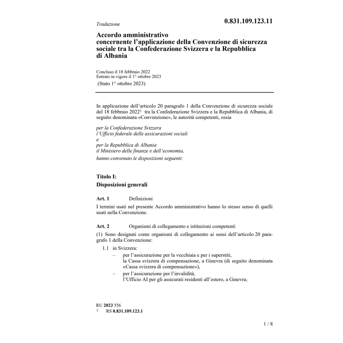 Ac. applicazione Conf. Svizzera Albania