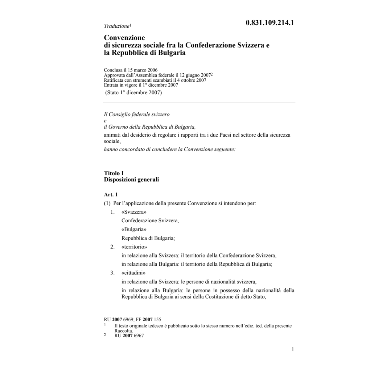 Conv.sicurezza sociale CH-Bulgaria