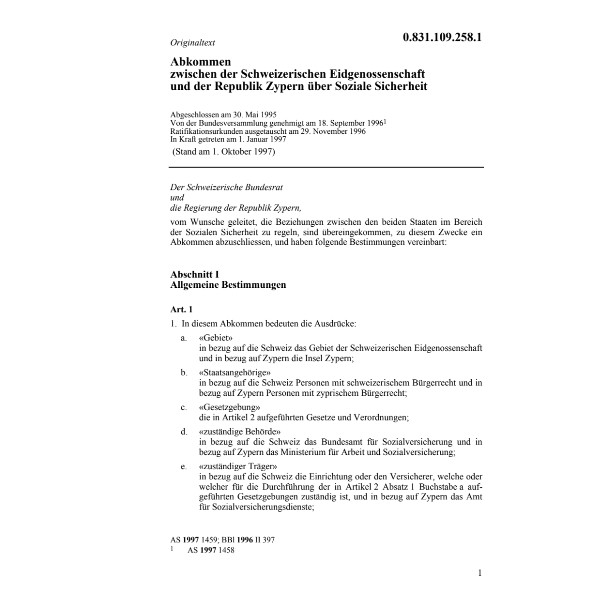 Abk. Soz. Sicherheit / Schweiz Zypern