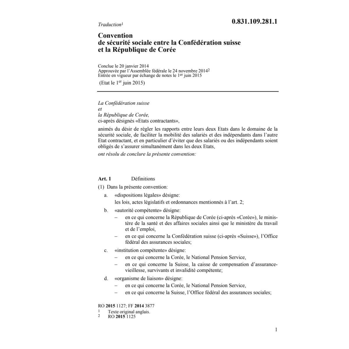 Conv. sécurité sociale CH-Corée