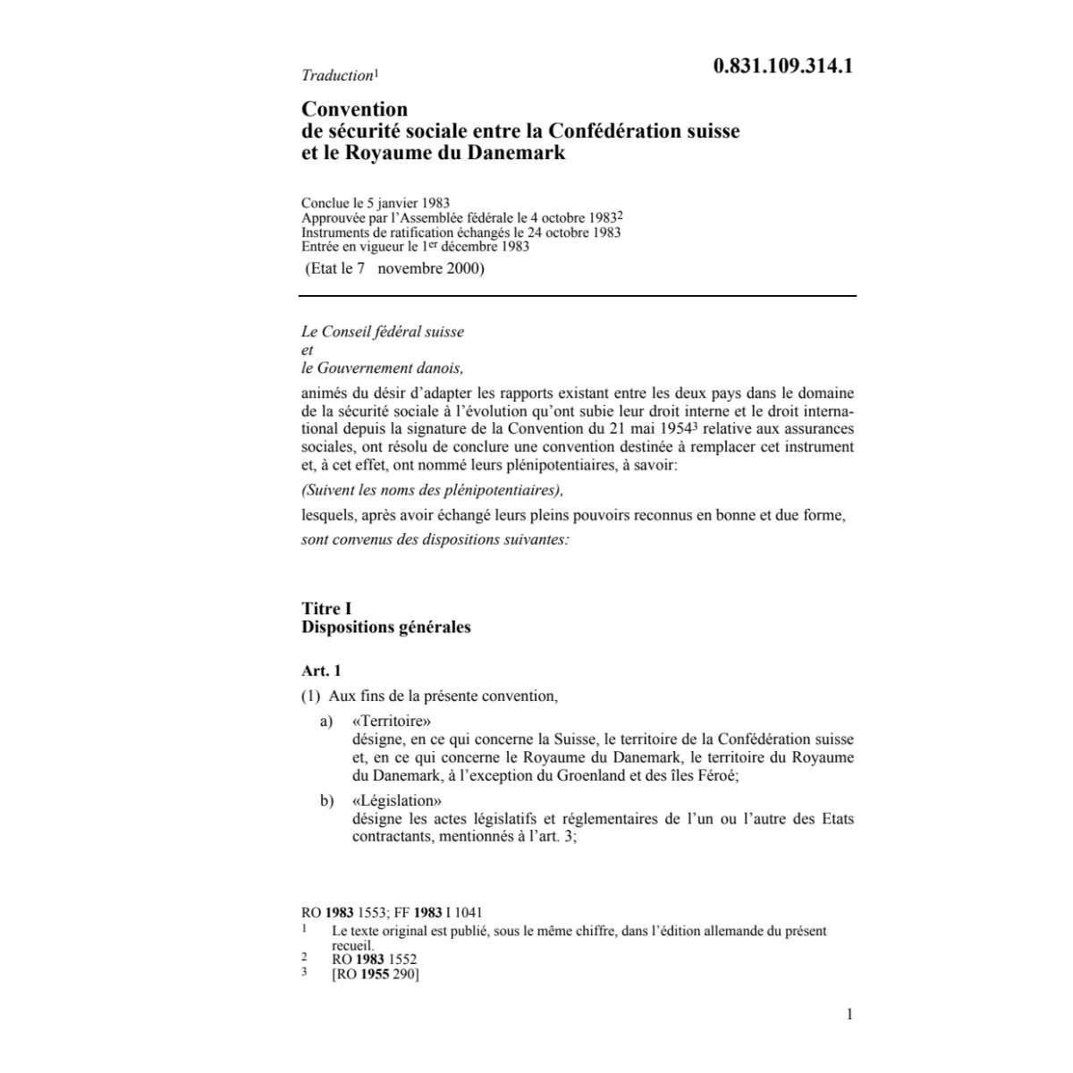 Conv. sécurité sociale Suisse/Danemark