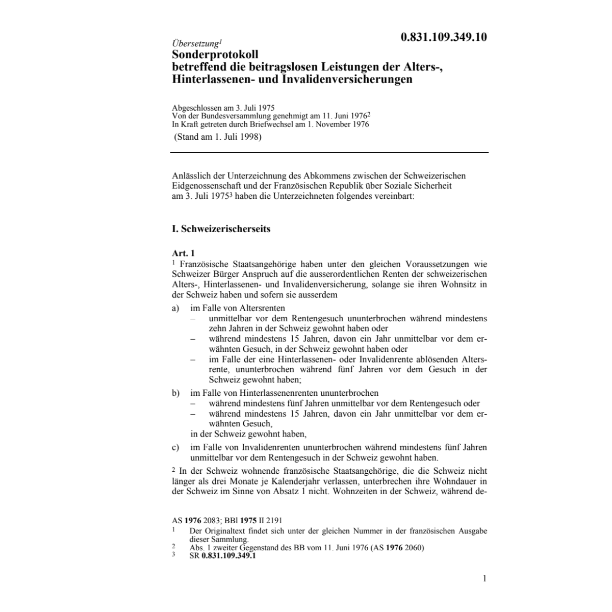 Sonderprotokoll Leistungen AHIV