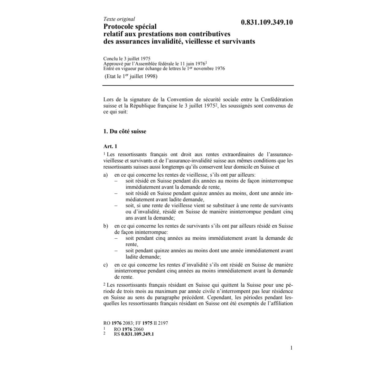 Protocole spécial contributives AI