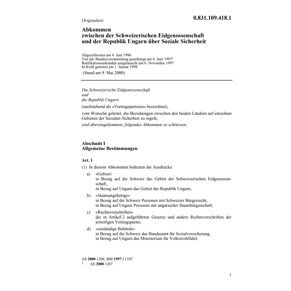 Abk. Soziale Sicherheit mit Ungarn