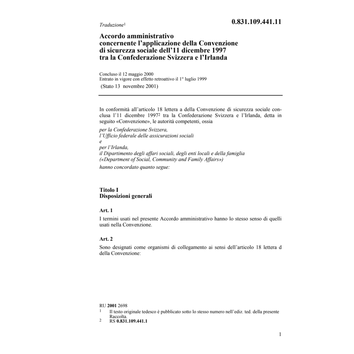 Acc amministrativo 12.03.2000 CH-Irlanda