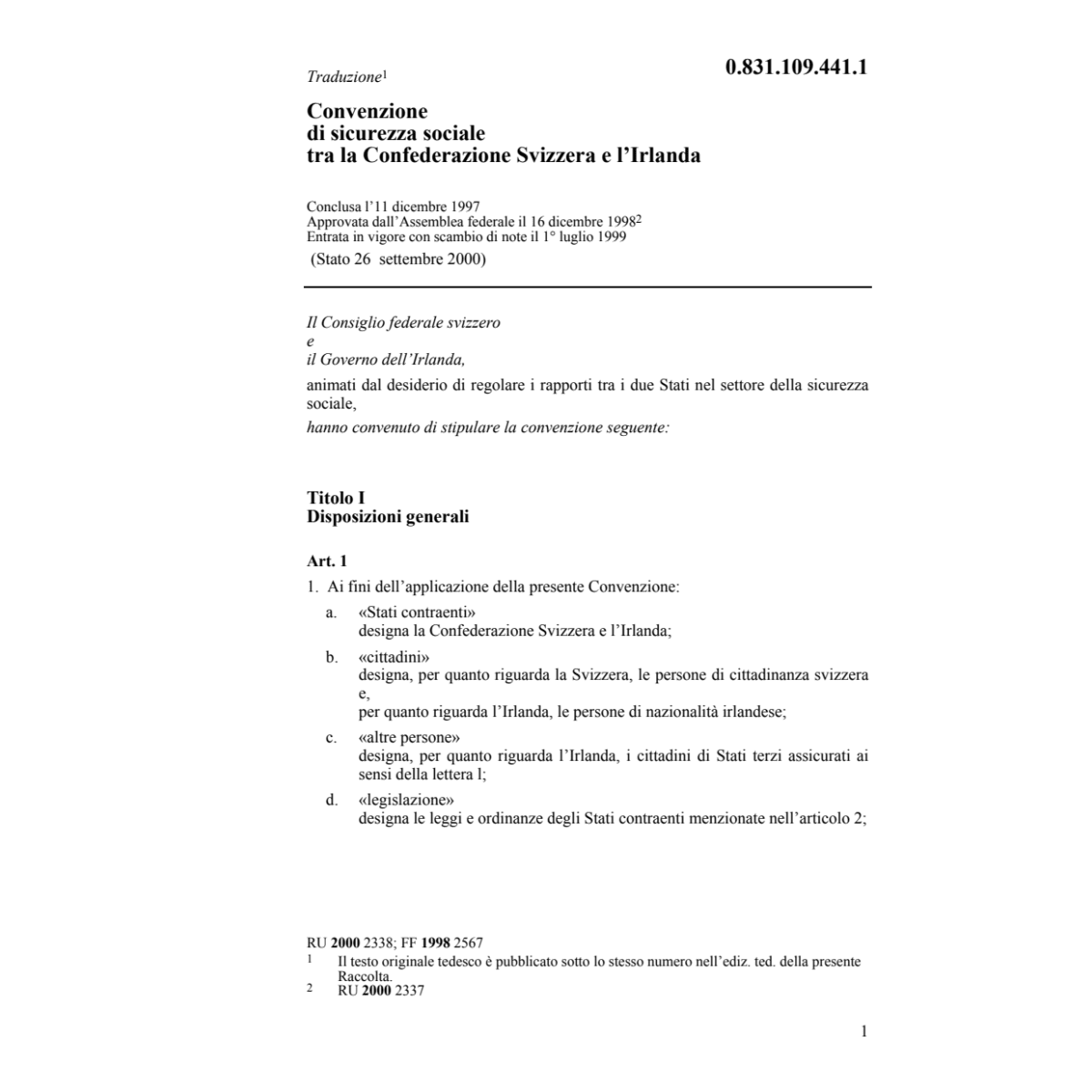 Conv. Irlanda, Assicurazioni sociali