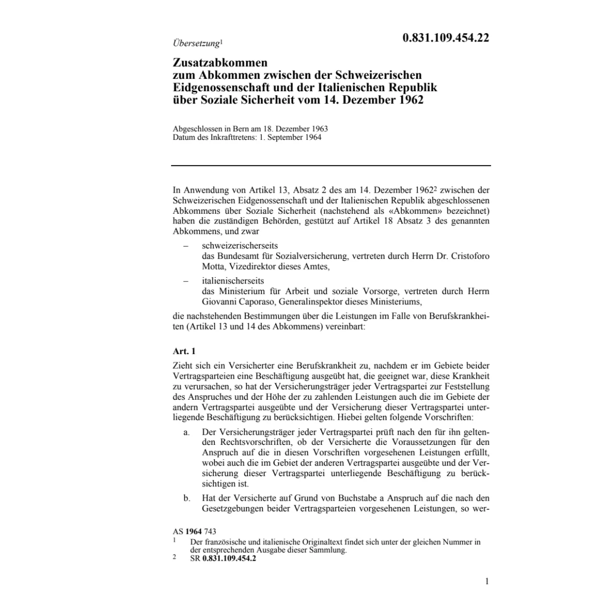 Zusatzabk Italien, soziale Sicherheit