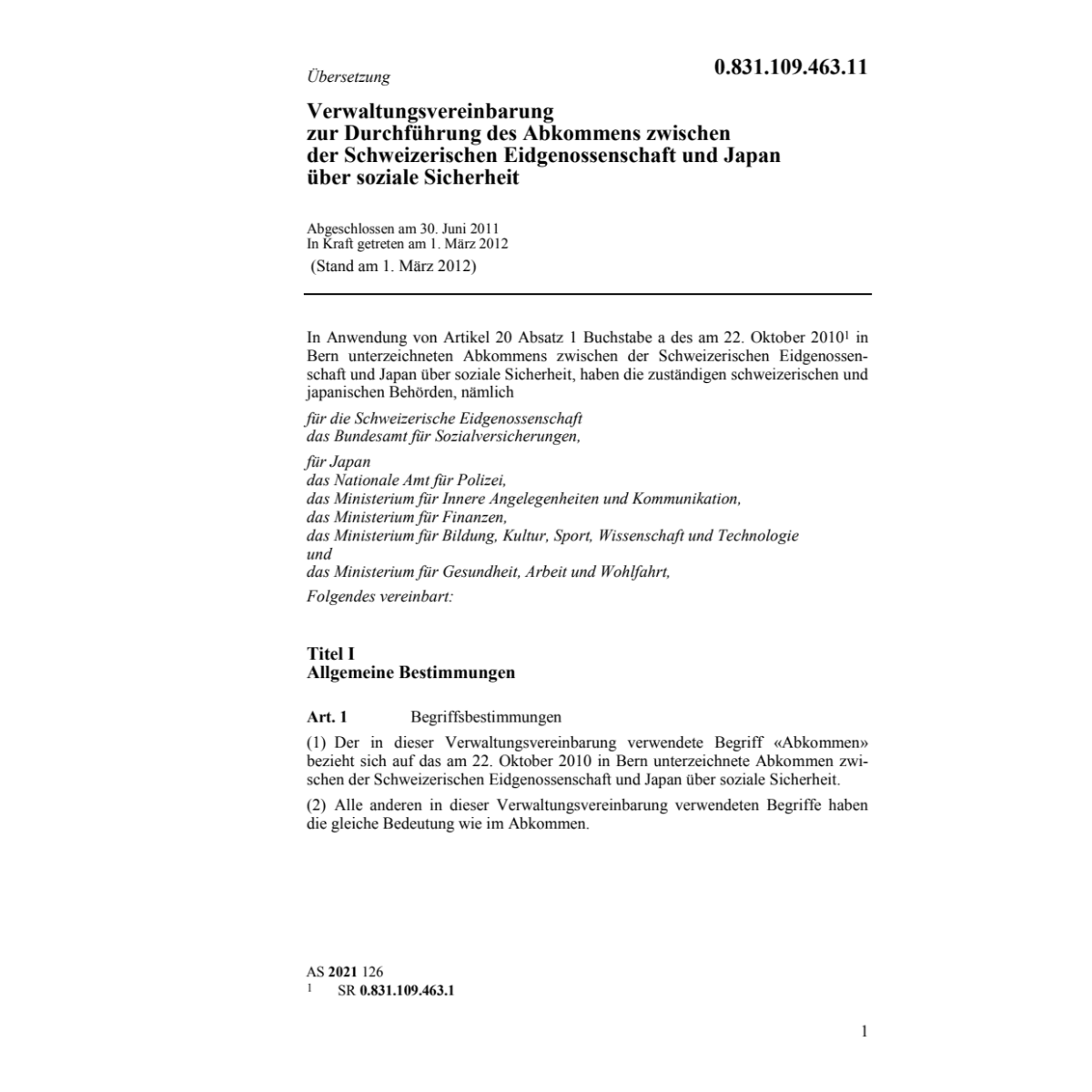 Verwaltungsvereinbarung Japan