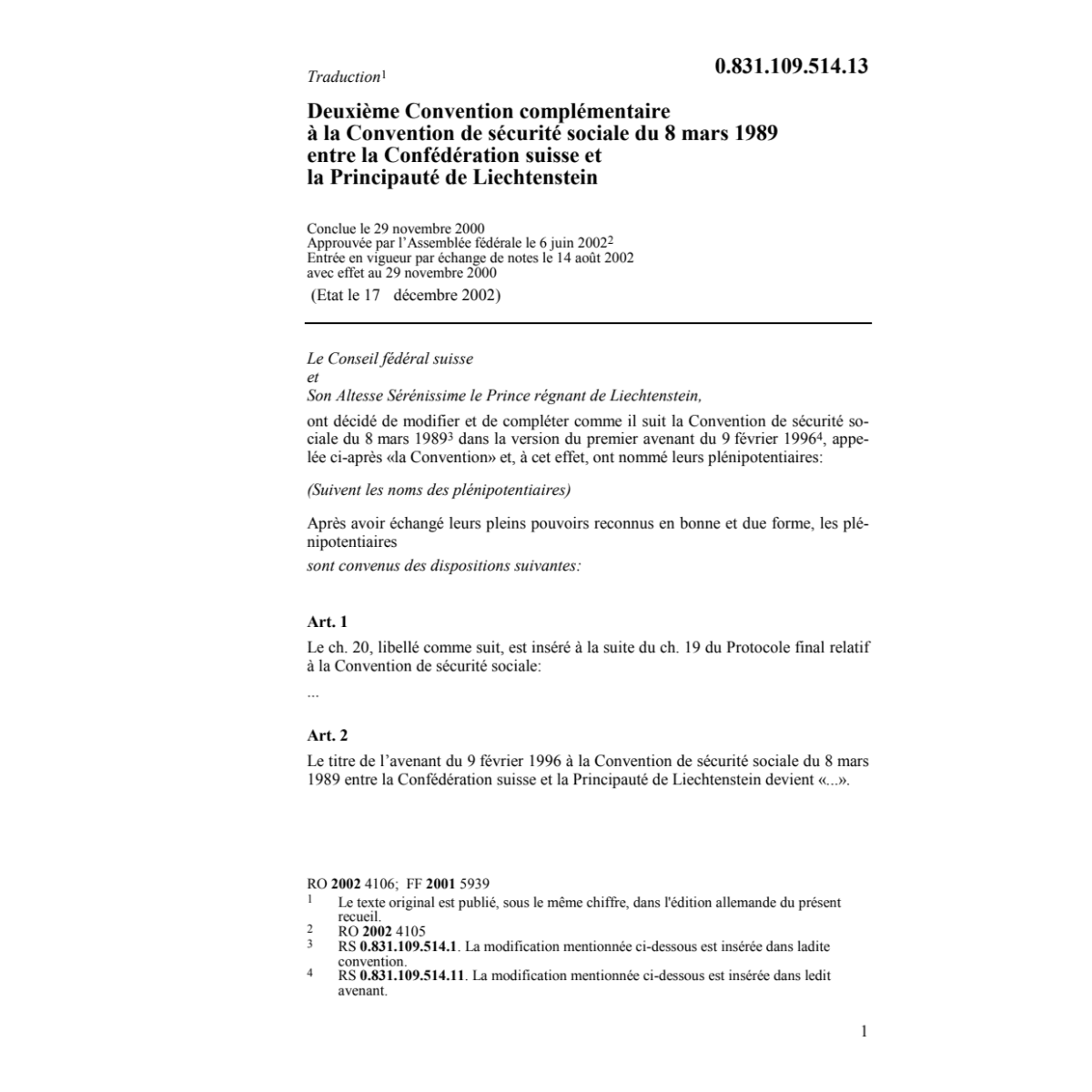 Deuxième conv. CH-Liechtenstein