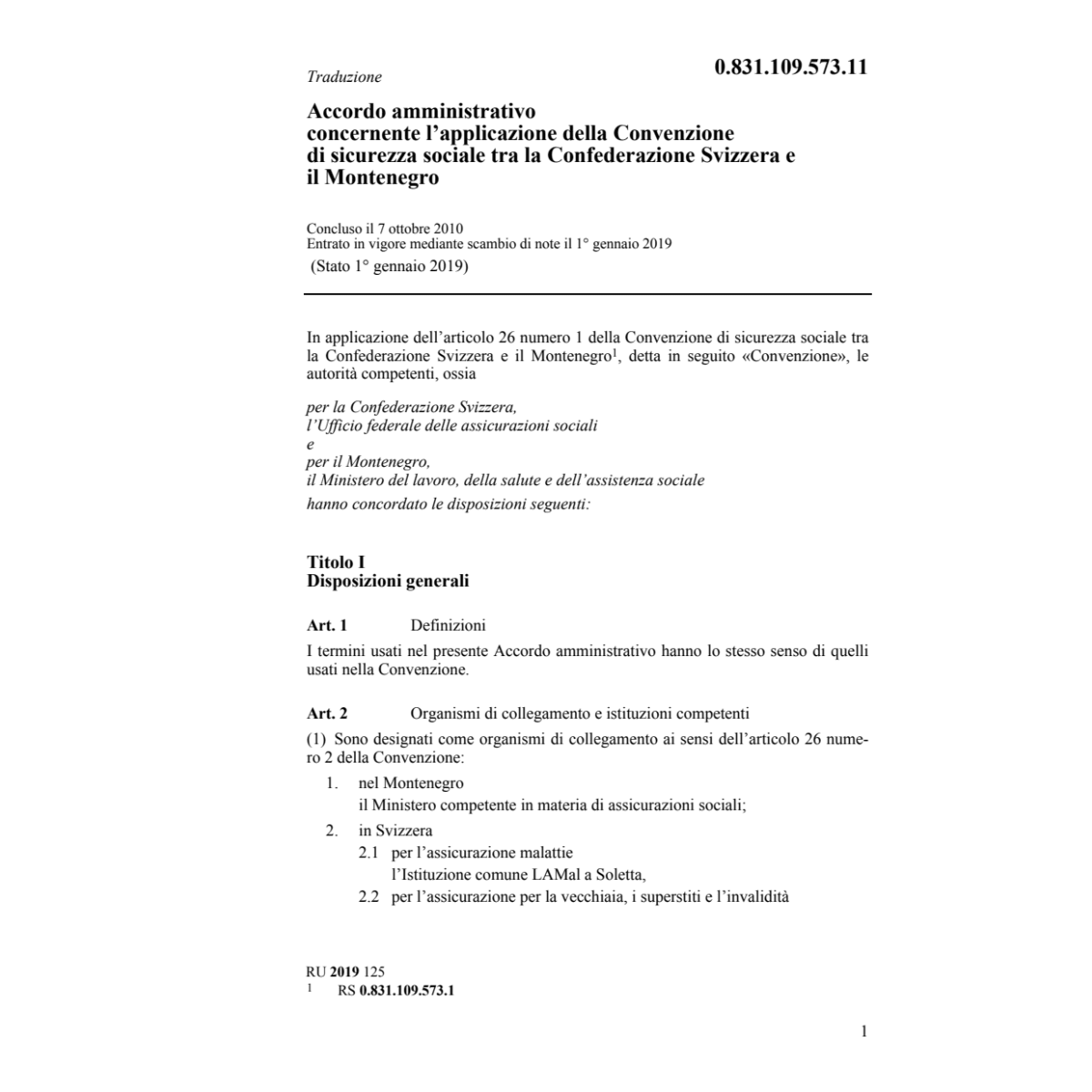 Accordo amministrativo Montenegro