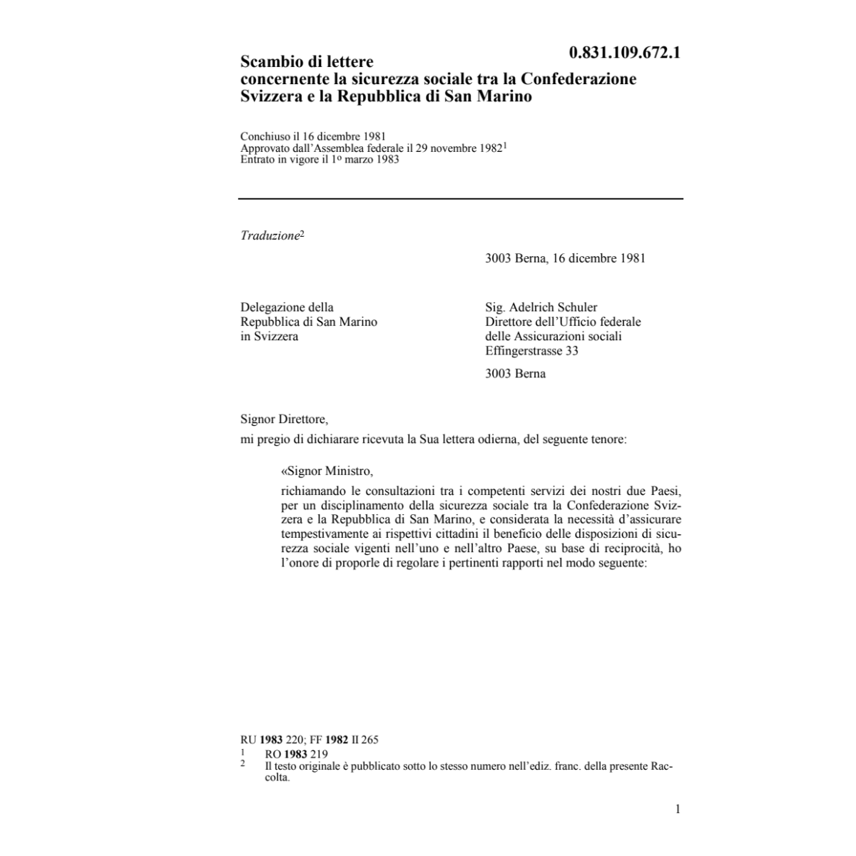 Scambio/lettere San Marino, sicurezza so