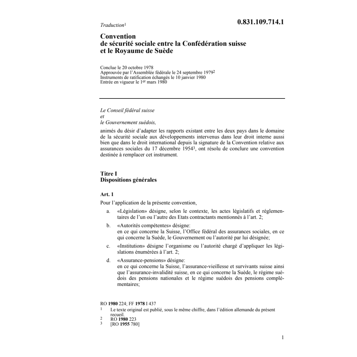 Conv. Suède, sécurité sociale
