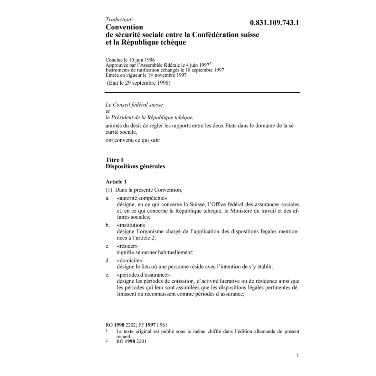 Conv. sécurité sociale, Rép. tchèque