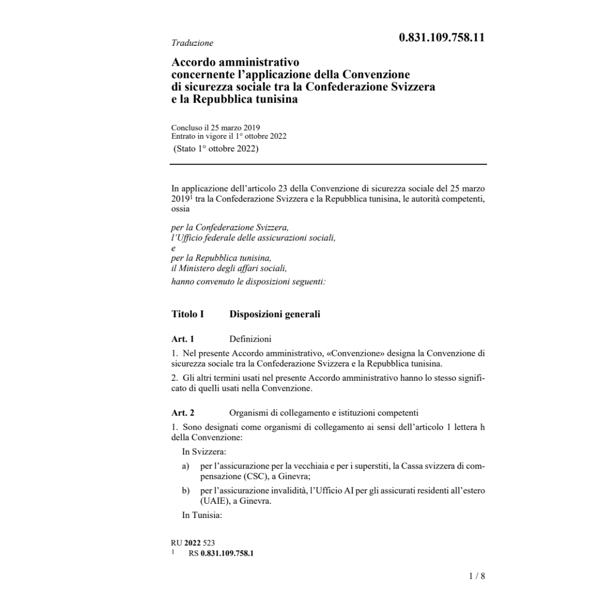 Accordo amministrativo tunisina