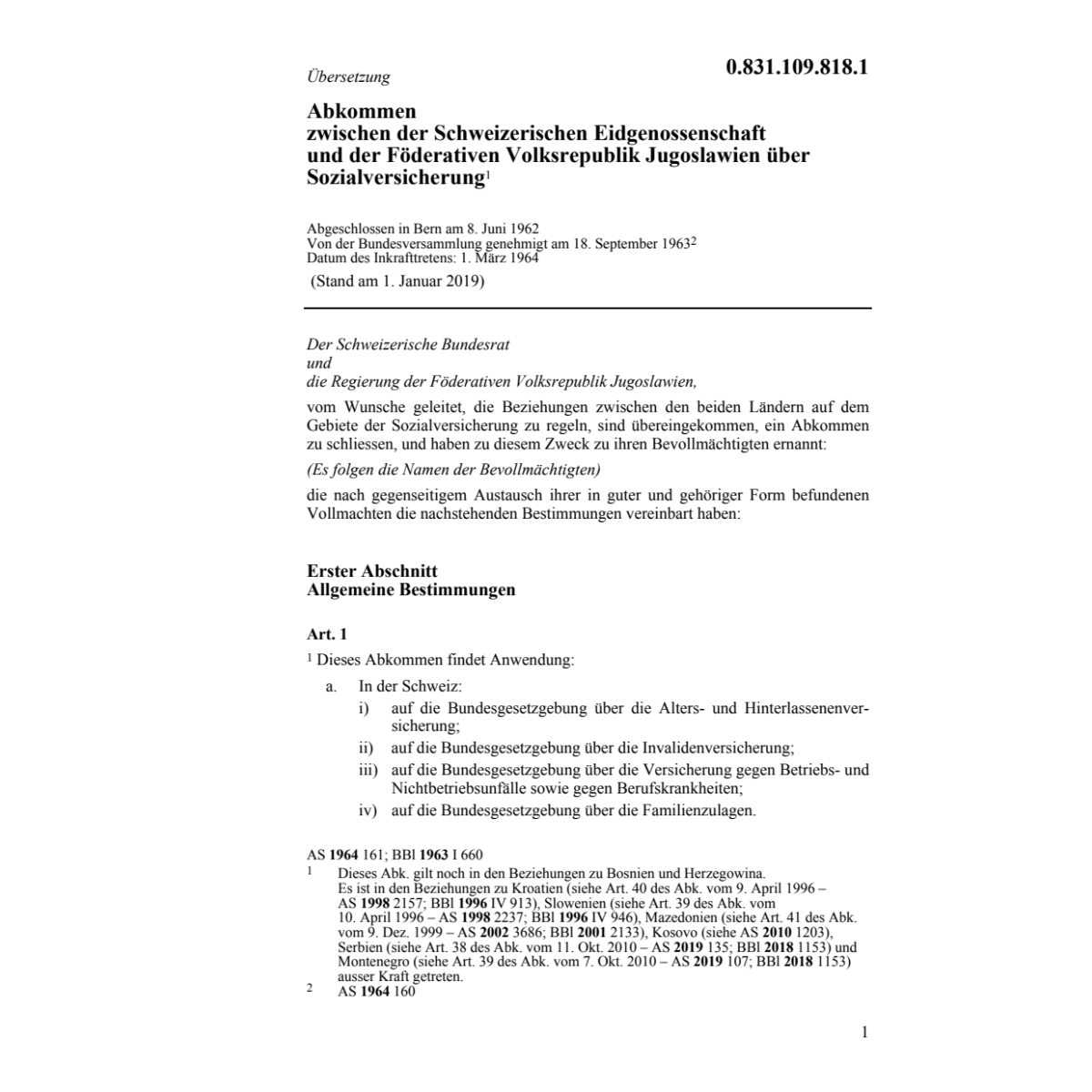 Abk. CH-Jugoslawien Soziale Sicherheit