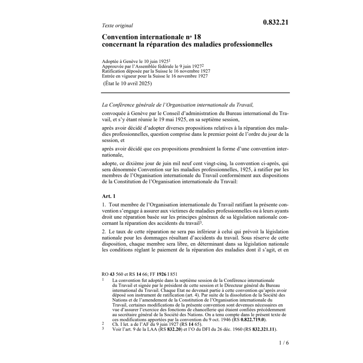 Conv. réparation des maladies profess.