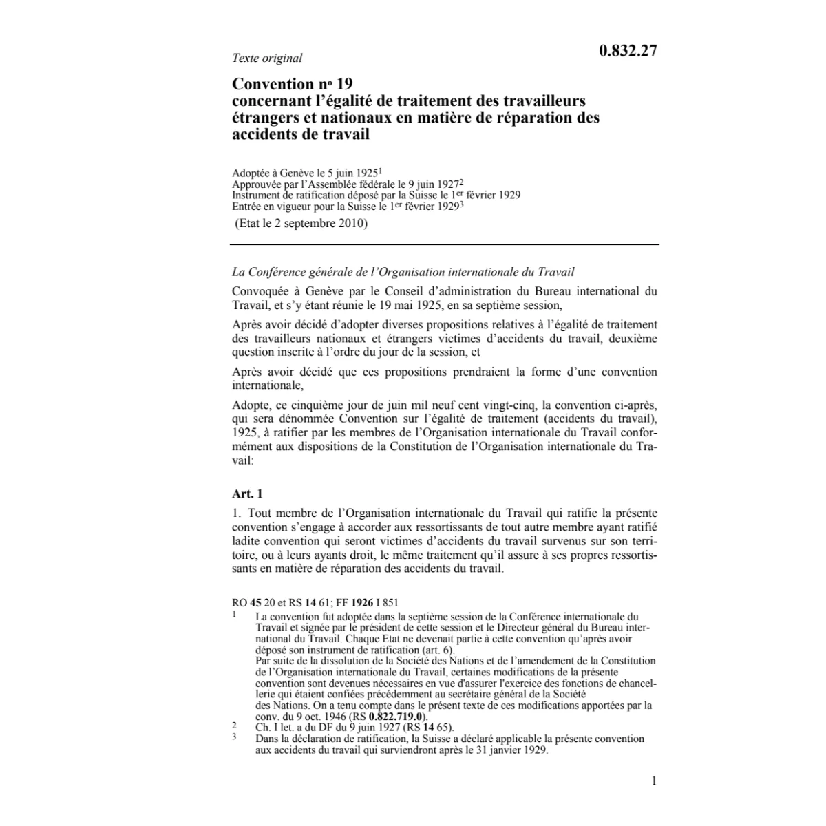 Conv.réparation des accidents du travail