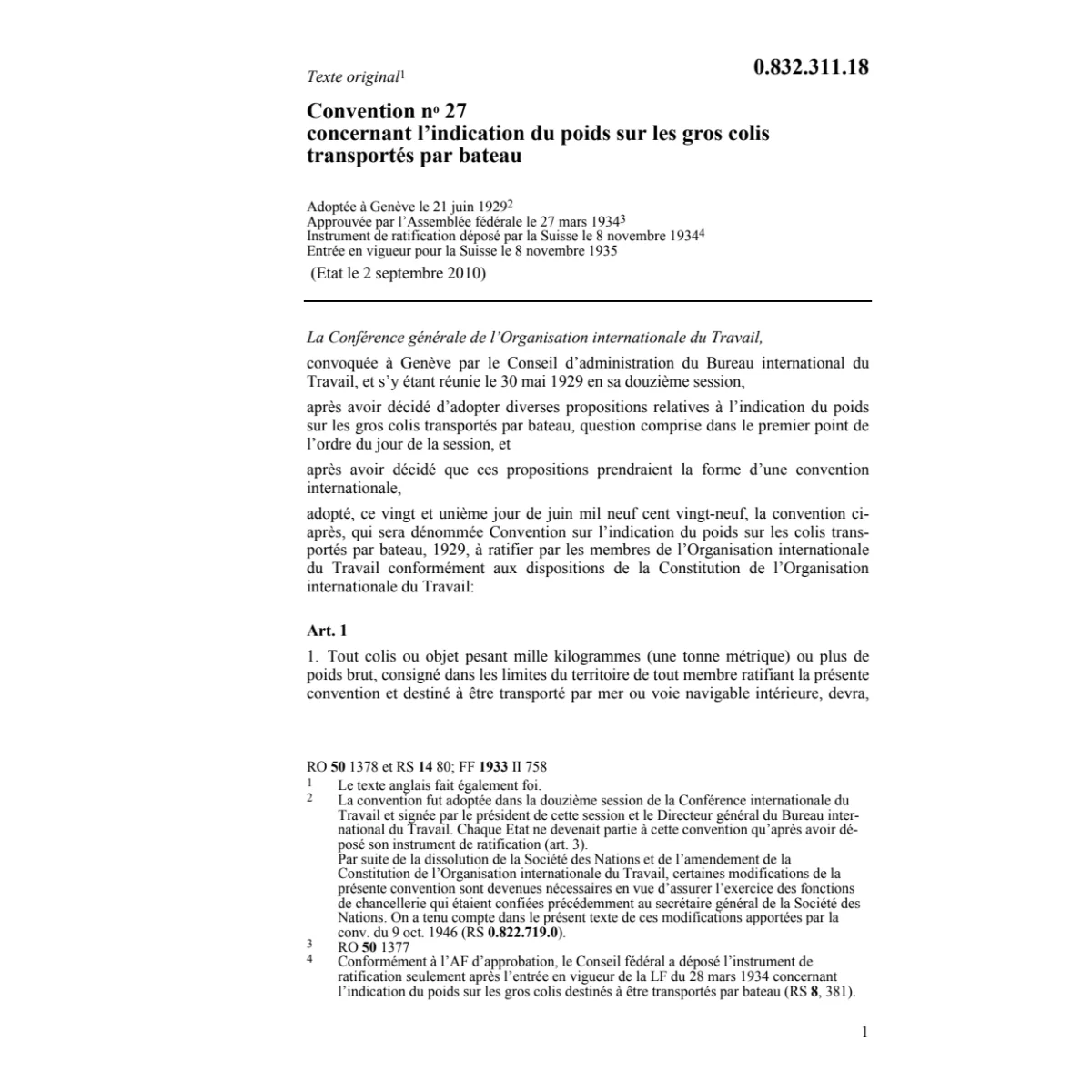 Conv. indication du poids/gros colis