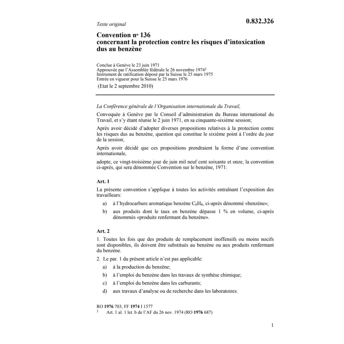 Conv. intoxication dus au benzène