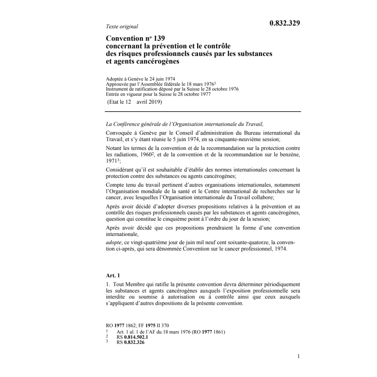 Conv. risques prof. substances cancérog.