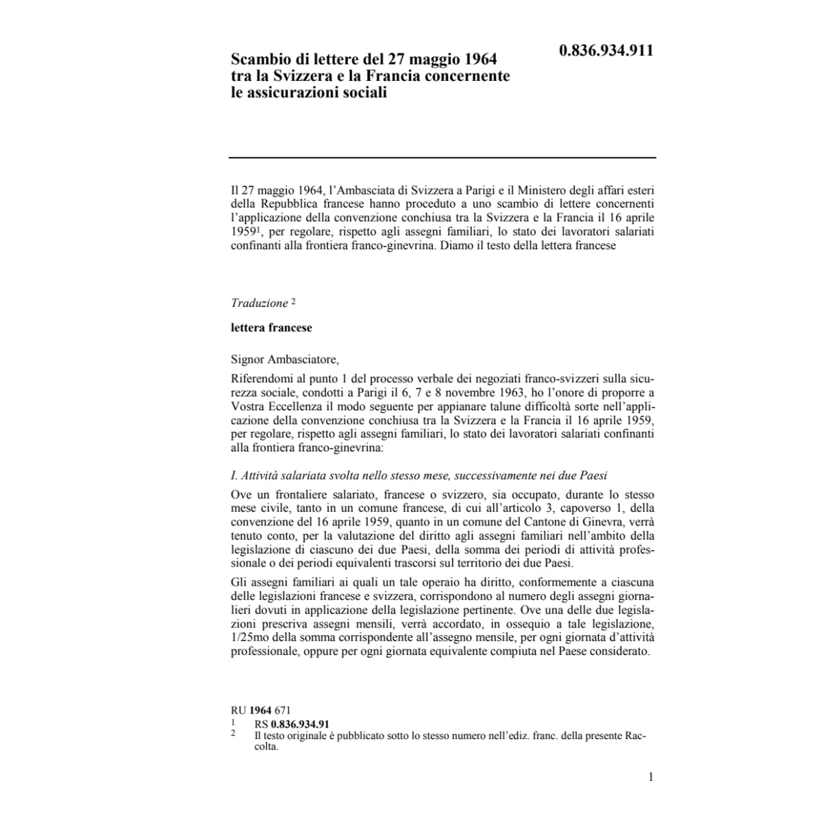 Scambio di lettere Francia, ass.sociale