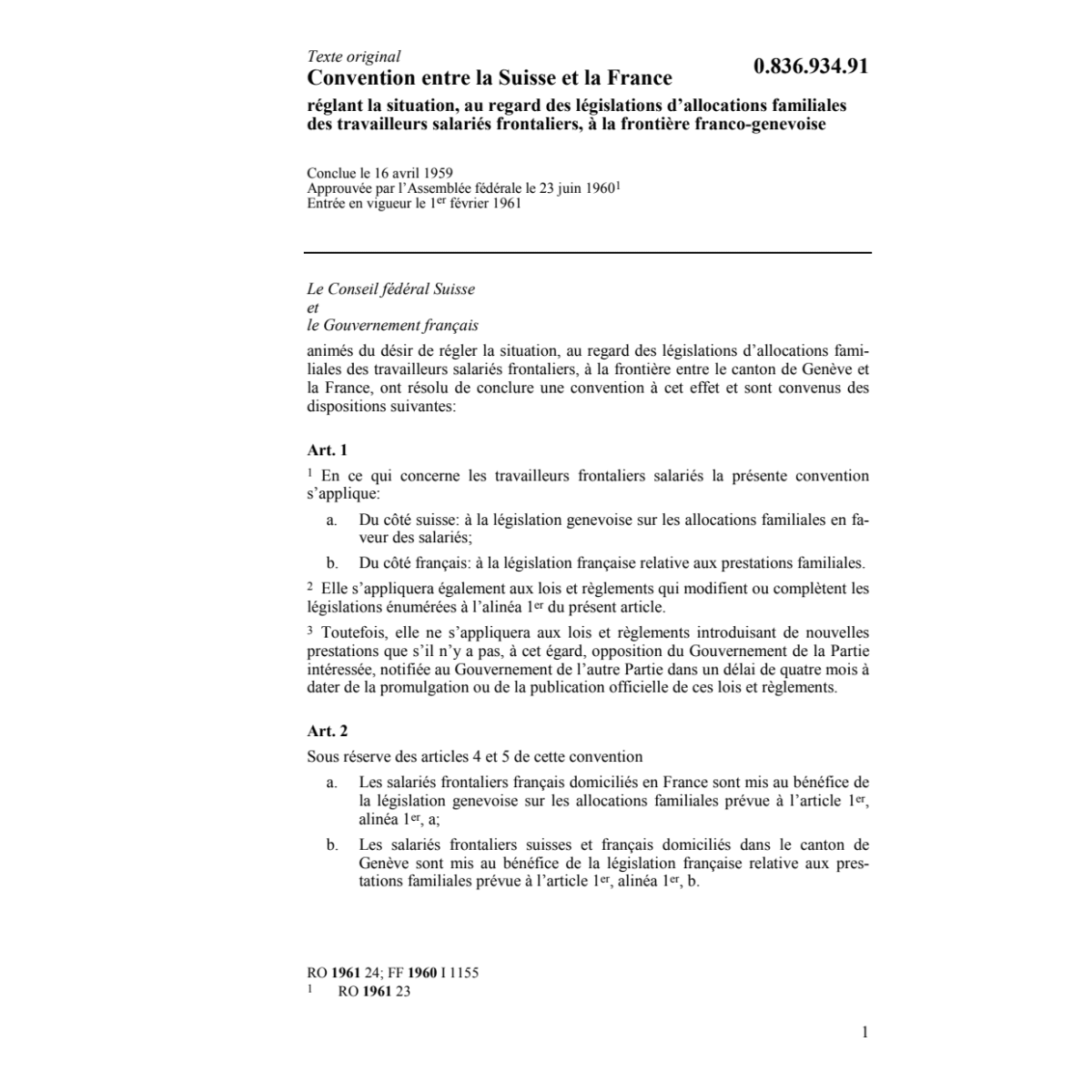 Conv. France, travailleurs frontaliers