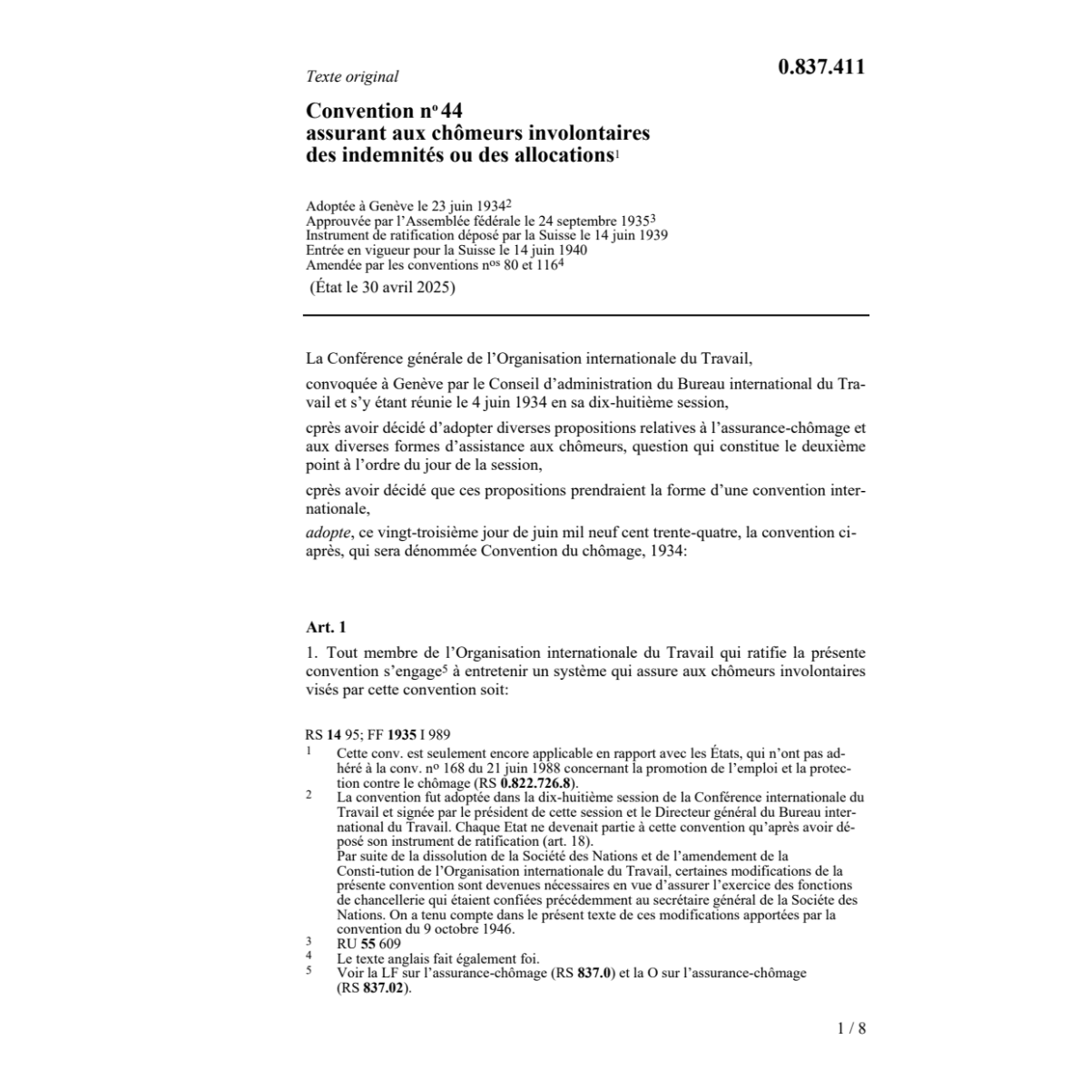 Conv. indemnités/allocations chômeurs