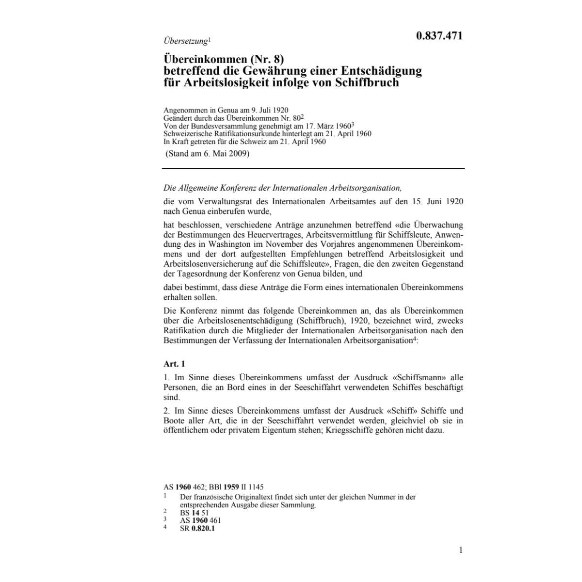 Uebereink. Arbeitslosigkeit/Schiffbruch