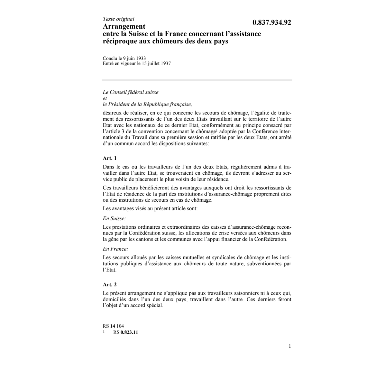 Ar. France, assistance récipr. chômeurs