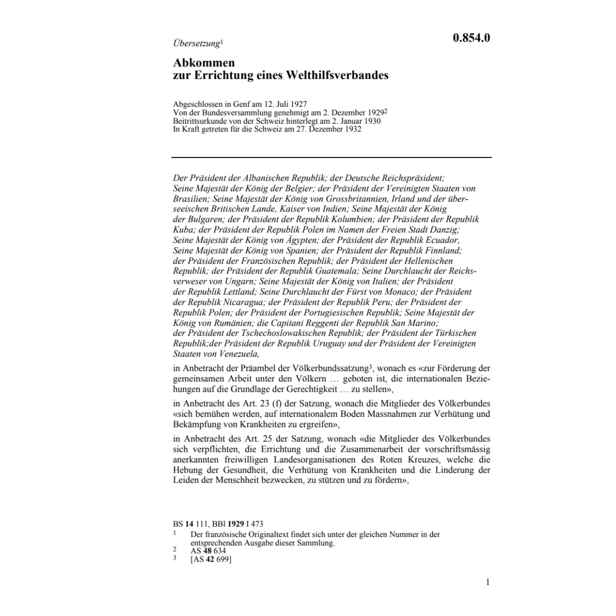 Abk Errichtung eines Welthilfsverbandes