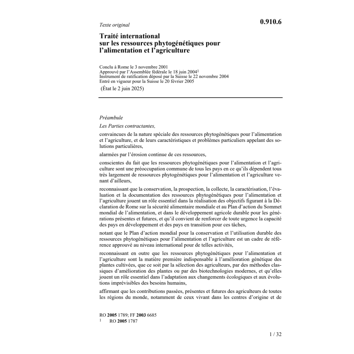 Traité internat.alimentation agriculture