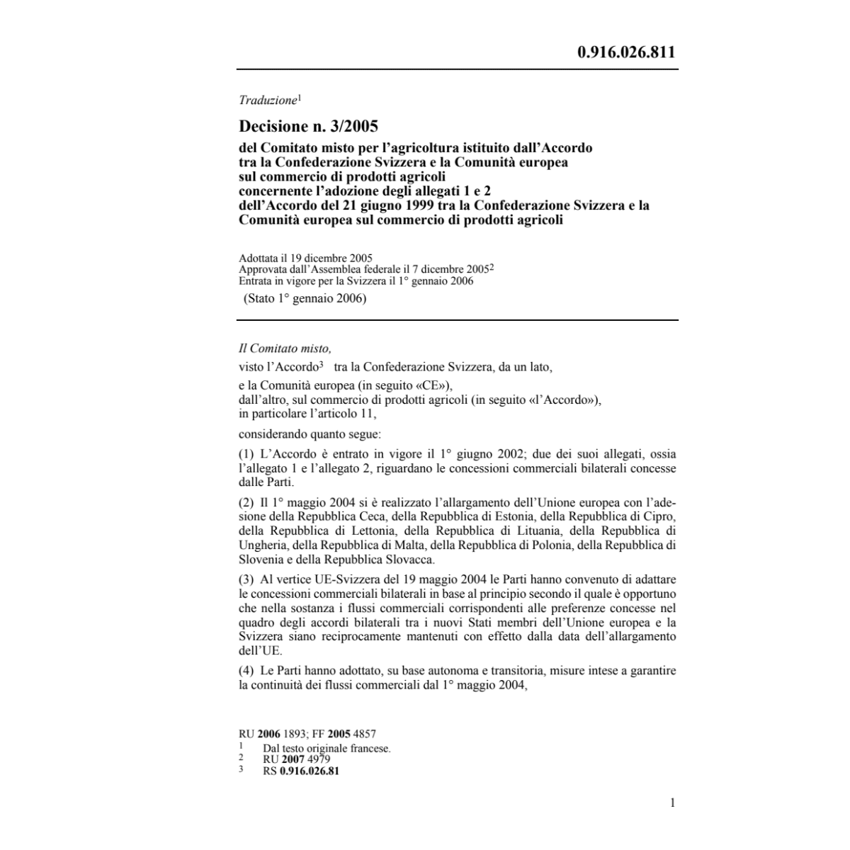 D n.3/2005 commercio prodotti agricoli