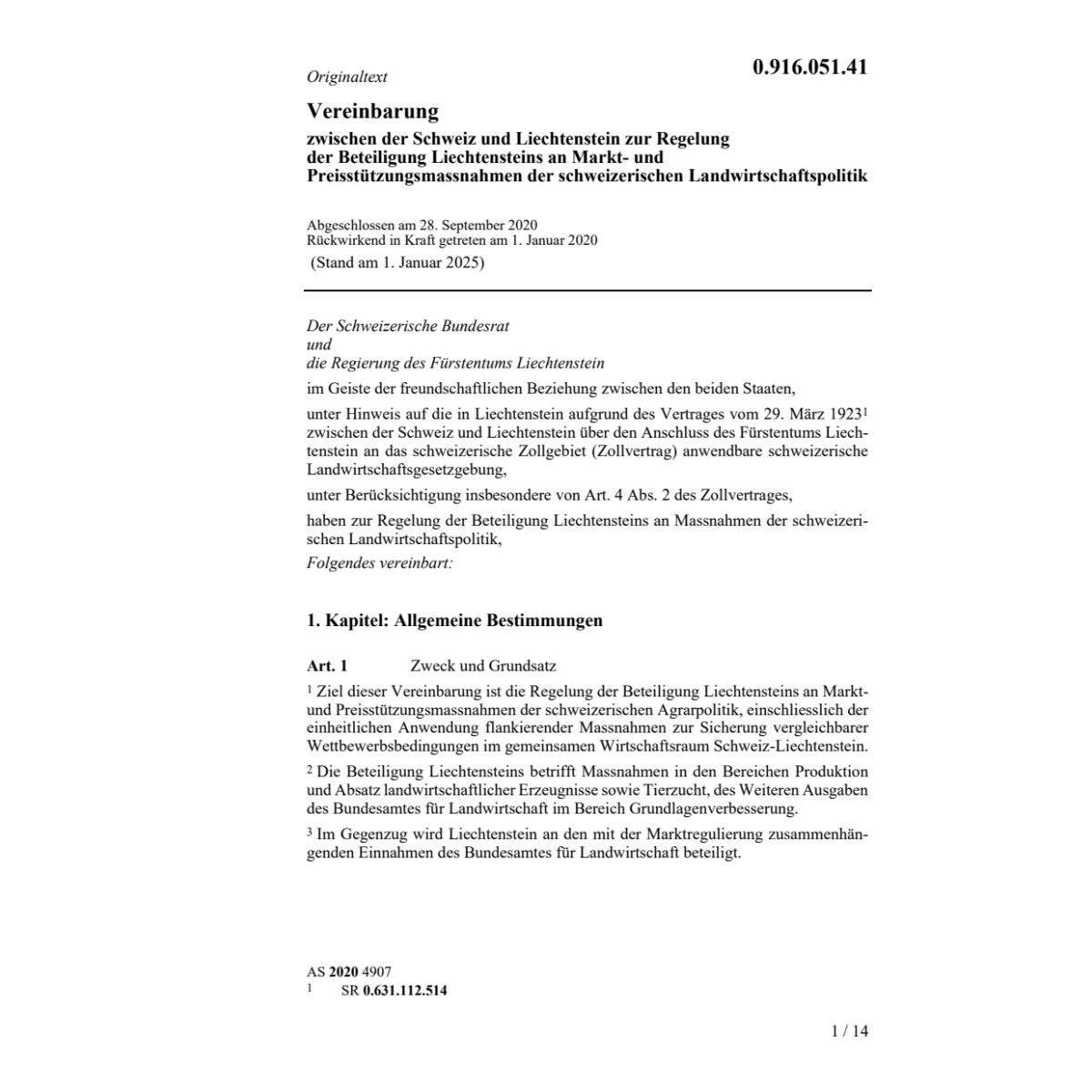 Vereinb.CH-FL Beteil.Massn.Landwirtsch.