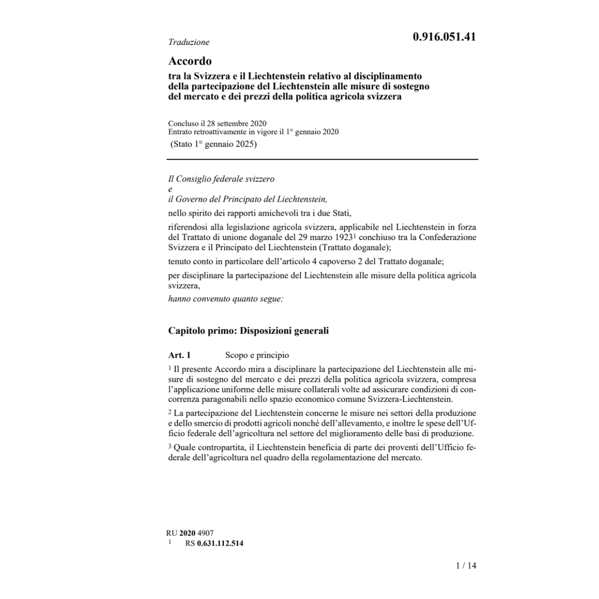 Acc. CH-FL partecip.misure pol.agricola
