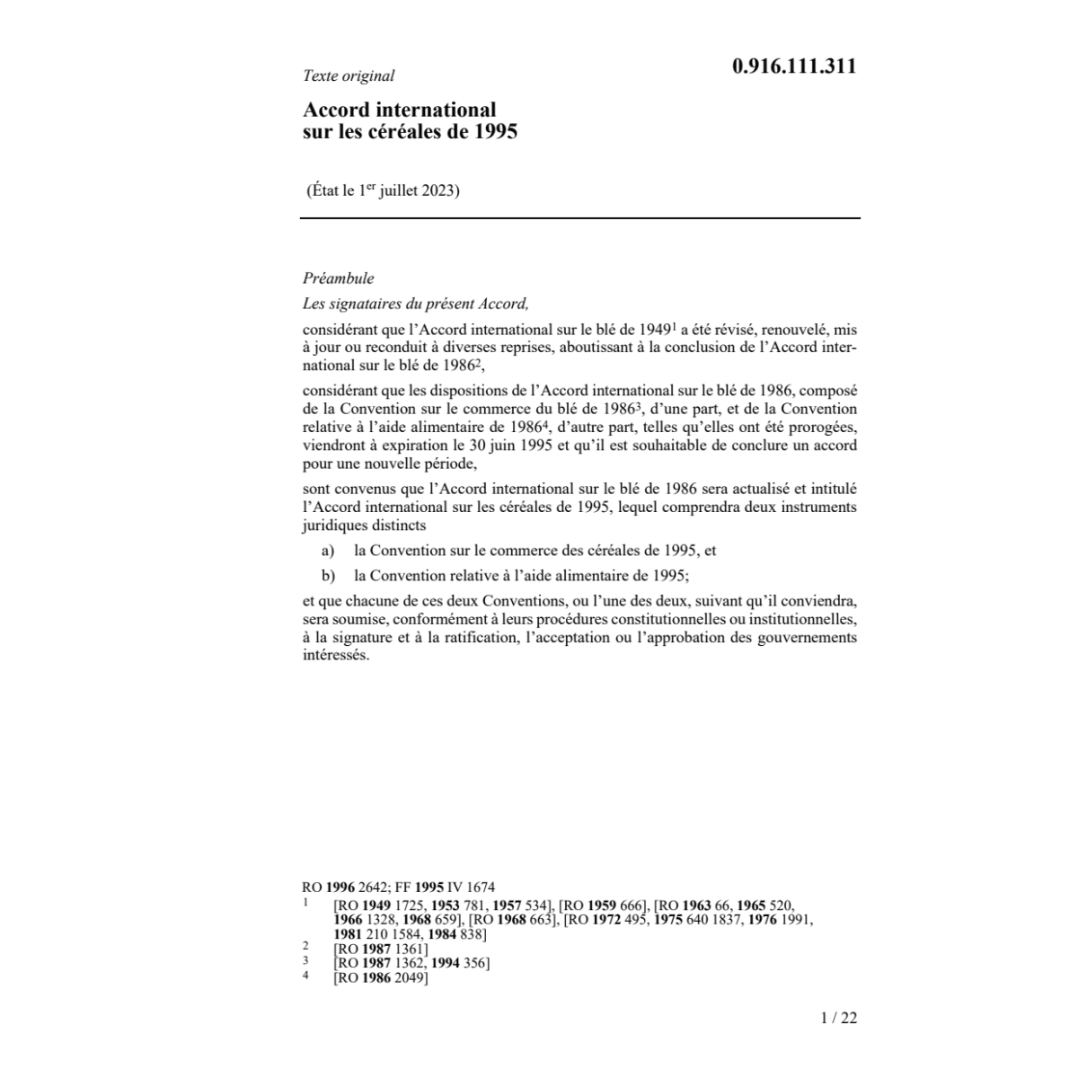 Accord international sur les céréales