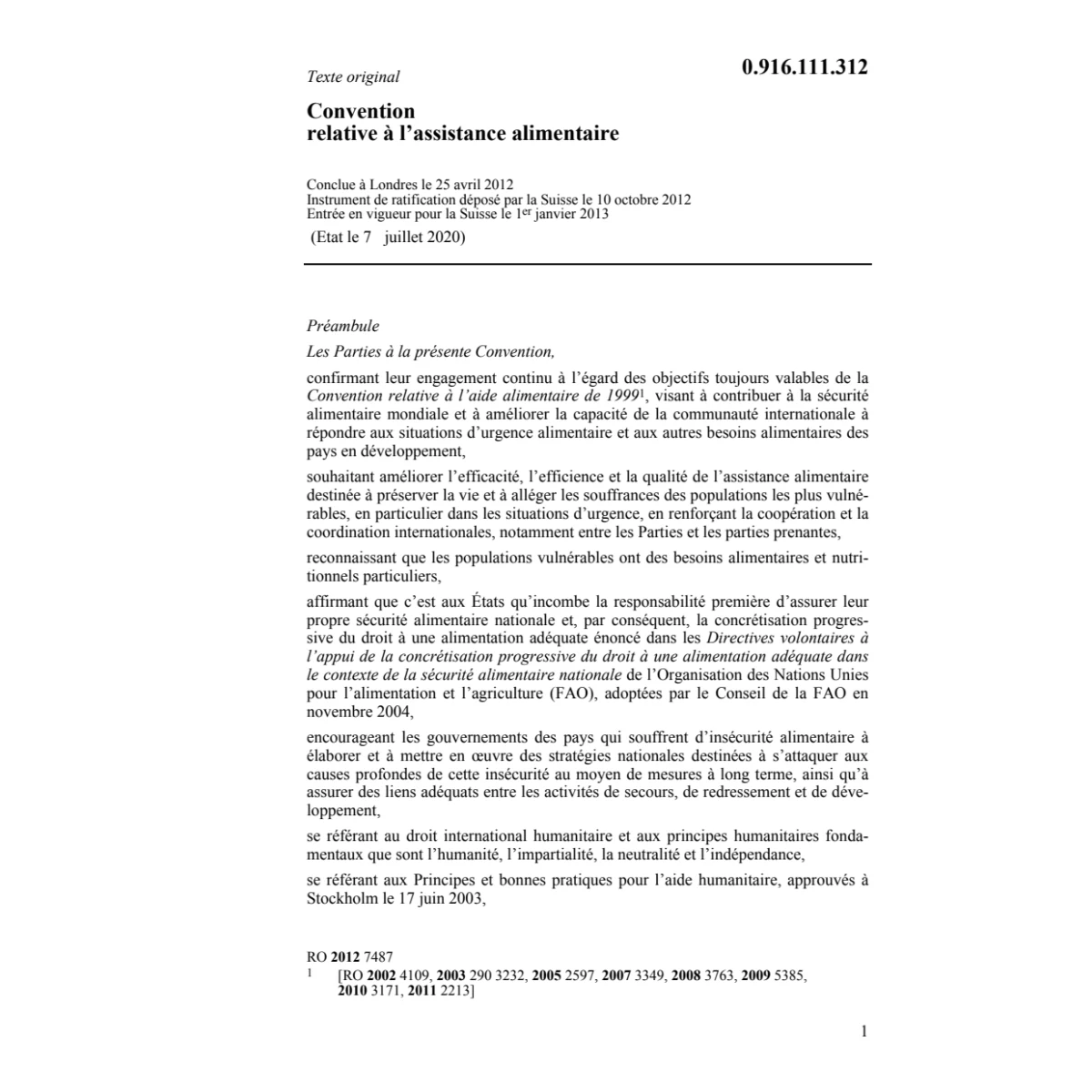 Conv. l'assistance alimentaire